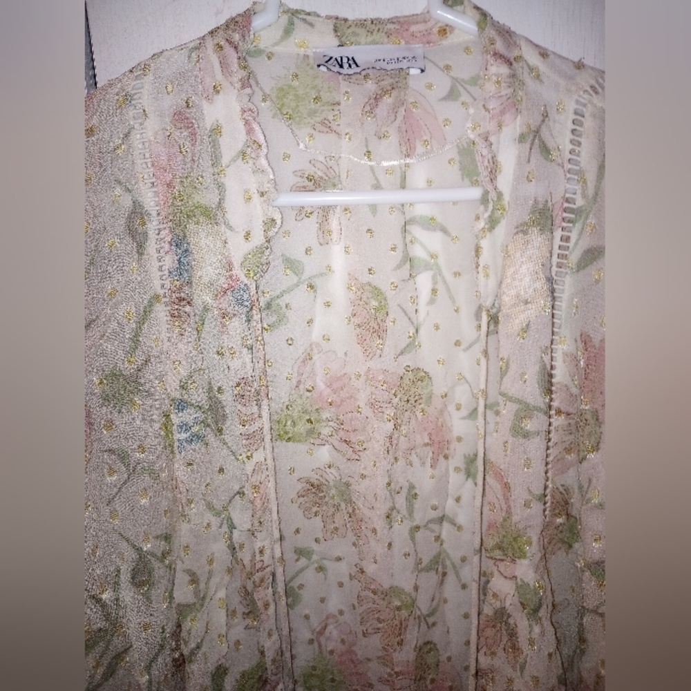 Zara 🐚🪸 Bell Sleeve Sheer Cardigan - Picture 2 of 7